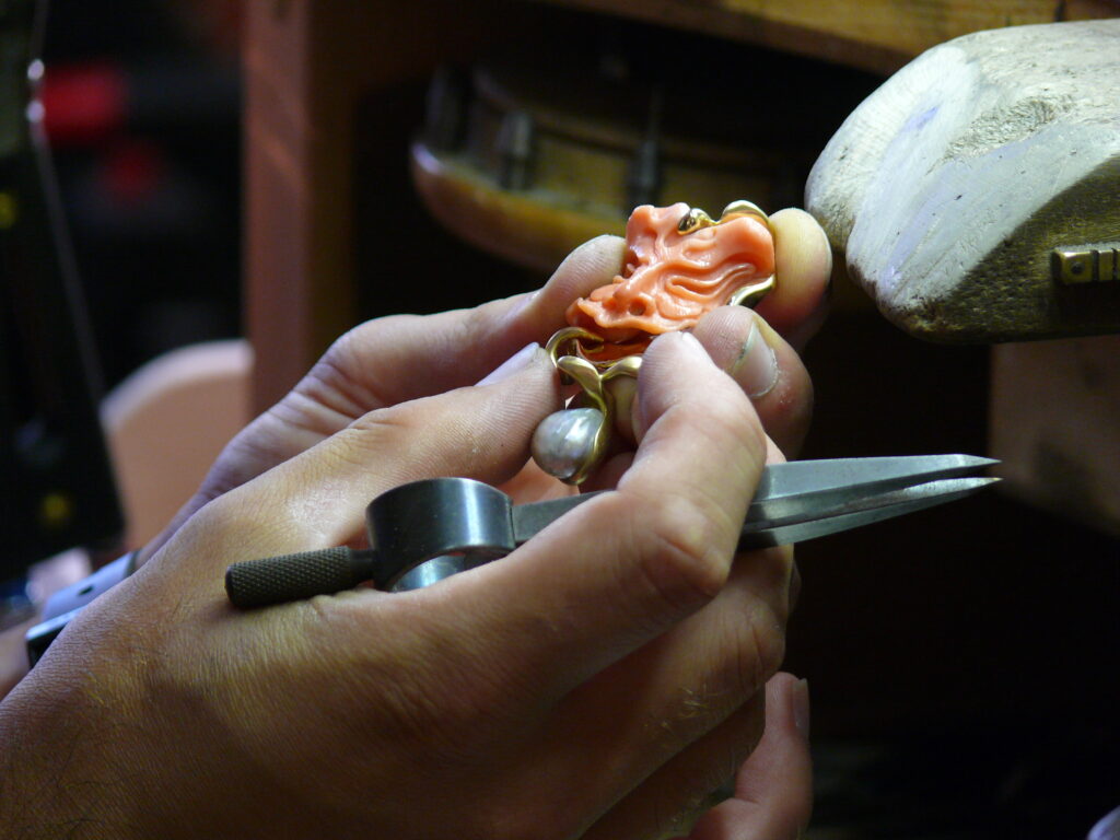 italian handmade jewelry in gold and coral